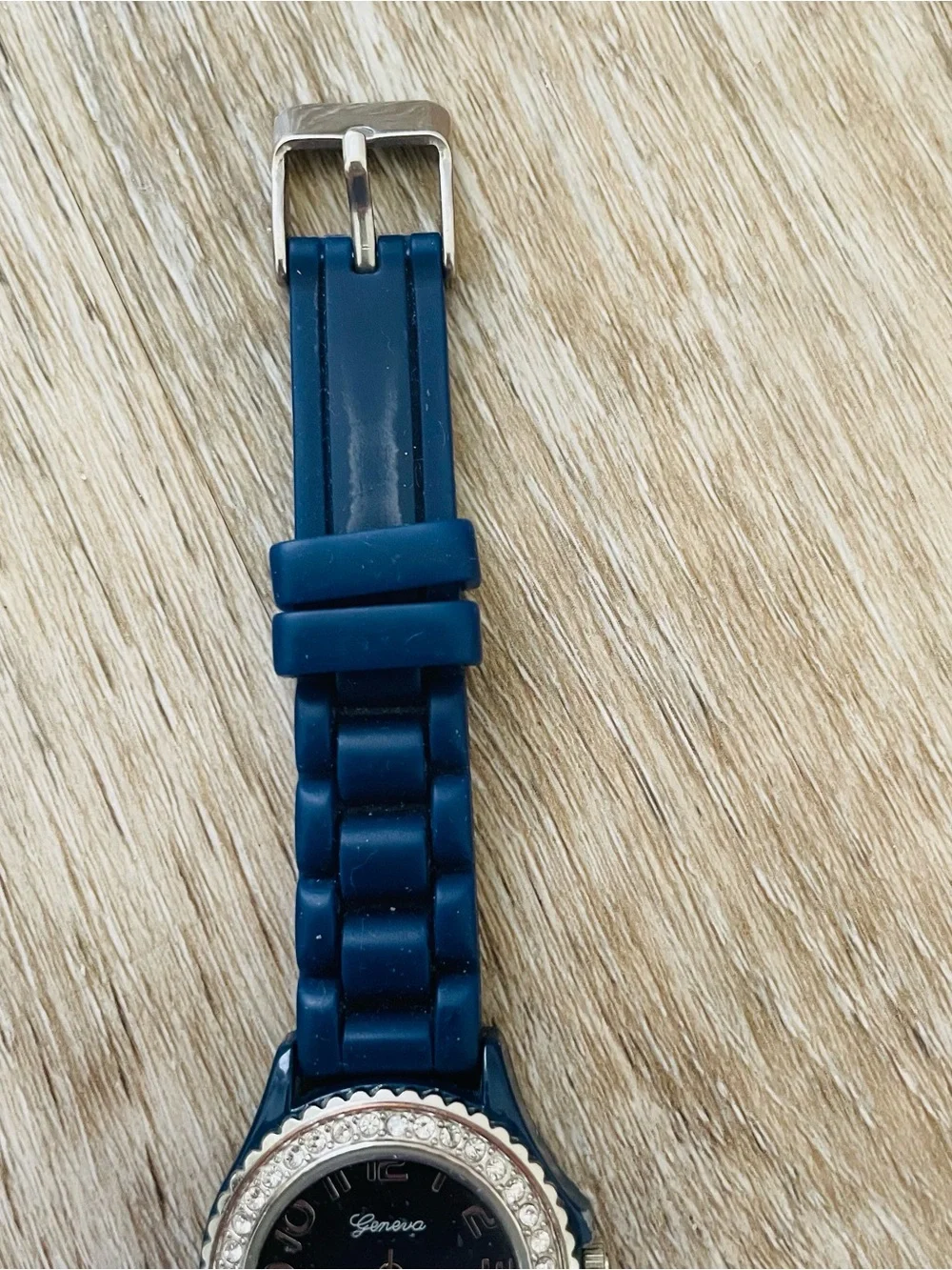Blue Women's Silicone Watch with Crystal Bezel